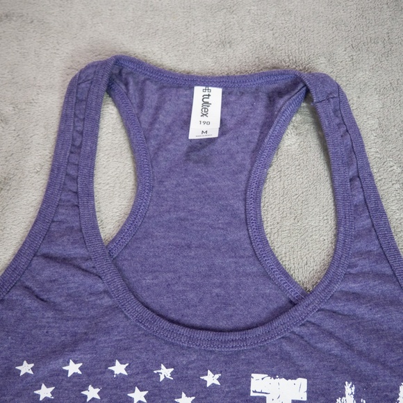 Women’s Medium Purple Trump American Flag Racerback Tank Top Patriotic USA Shirt - Picture 5 of 11